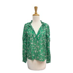 INTERMIX Marika Green Floral Top Size S Small Green Silk